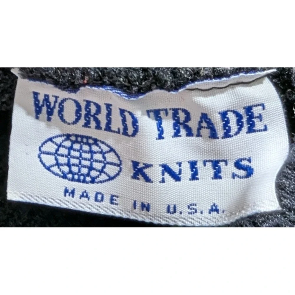 World‎ Trade Knits Vintage Neon Green Black Geometric Houndstooth Sweater USA